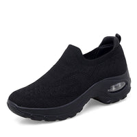 Damen bequeme Slip-On Sneakers mit elastischem Mesh-Obermaterial und luftgepolsterter Sohle – Schwarz