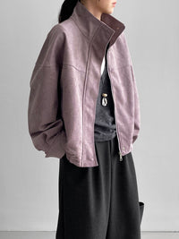 Rinla | Wildlederjacke Mit Stehkragen Und Lockerem Schnitt – Grauviolett
