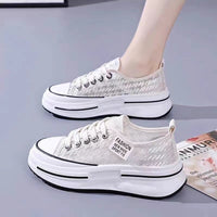 Damen Plattform Sneakers mit modischer Textil-Oberfläche und bequemer Dämpfung – Cremeweiß
