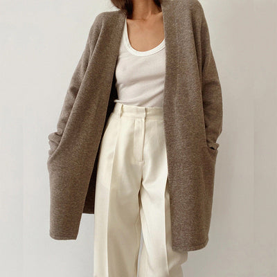 Arabela | Langer, Unifarbener Cardigan mit Praktischen Taschen
