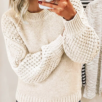 Damen Pullover | Klassischer Strick mit weiten Ärmeln – Beige