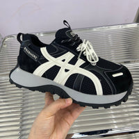 Damen Sportliche Plateau-Sneaker mit atmungsaktiver Mesh-Oberfläche und dämpfender Sohle – Schwarz