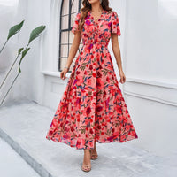 Raya | Florales Maxikleid mit Smock-Taille – Rosa