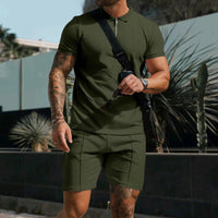 Kilian Polo mit Reißverschluss und Shorts Set – Oliv