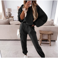 Heidi-Mode | Lässiges Kapuzenpullover Zweiteiler-Set – schwarz