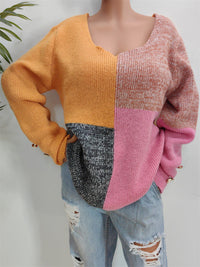 FARBLOCK DEKORATIVER KNOPF LANGARMPULLOVER | MODERNER STIL, KOMFORTABEL, VIELSEITIG – Mehrfarbig