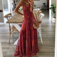Damen Sphagetti Ärmel Ausgestelltes Ibiza Kleid | Maxi – Rot