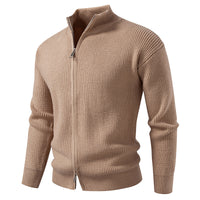 Herren Strickjacke mit hohem Kragen und durchgehender Reißverschluss – Khaki