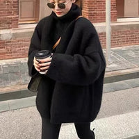 | Strickjacke Übergröße Passform Weiche Wollmischung Tiefer V-Ausschnitt Taschen Lange Länge – Schwarz
