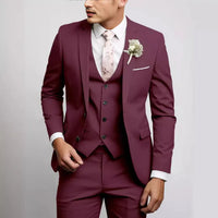 Slim Fit 3-Teiliger Hochzeitsgast Anzug für Herren | Formell – Bordeaux