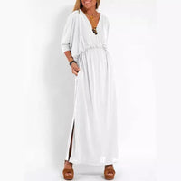 Sommerkleid für Damen - Luftiges Maxikleid mit 3/4 Ärmeln – Weiß