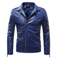 Herren Leder Bikerjacke mit Taschen – Blau
