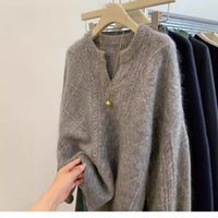 Damen V-AUSSCHNITT FLEECE-PULLOVER | WEICH, BEQUEM, STILVOLL – Grau