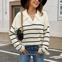 Damen GESTREIFTER PULLOVER | MODERNER STIL, KOMFORTABEL, VIELSEITIG – Weiß