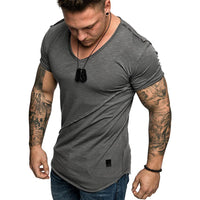 Herren V-Ausschnitt T-Shirt aus hochwertiger Baumwolle mit strukturierter Oberfläche – Grau