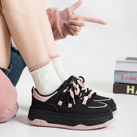 Damen Sportliche Chunky Sneaker mit gepolsterter Sohle – Schwarz-Rosa