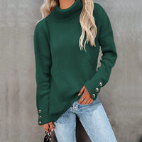 Lässiger Rollkragenpullover für Damen | Mit Knopfmanschetten – Grün