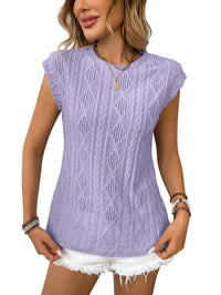 Heidi Mode | Jacquard T-Shirt mit Rundhalsausschnitt und kurzen Ärmeln – Lila
