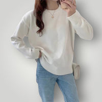Damen Oversized Pullover – Warmer, bequemer Langarmpullover – Schmutziges Weiß