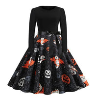 Damen Halloween-Kleid mit Print | Langarm & Ausgestellter Schnitt – Schwarz 11
