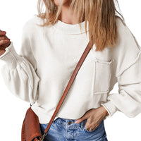 Damen LANGARM RUNDHALS STRICKPULLOVER | MODERNER STIL, KOMFORTABEL, VIELSEITIG – Weiß