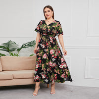 Mia | Bauchfreundliches Blumen-Maxikleid – Schwarz