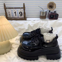 Damen Modische Plattform-Schnürschuhe mit einzigartigem Design und dicker Sohle – Schwarz