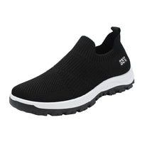 Damen Bequeme Slip-On Sneakers mit elastischem Strickoberteil und rutschfester Sohle – Schwarz