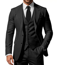 Herren Slim Fit 3-Dreiteiler Satz | Hochzeitsgast Anzug – Schwarz