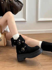 Damen Trendige Stiefel mit praktischem Schnallenverschluss und dicker Sohle – Schwarz