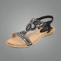Wally | Handgefertigte goldene Sandale mit bequemer Passform – Schwarz