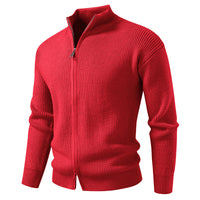 Herren Strickjacke mit hohem Kragen und durchgehender Reißverschluss – Rot