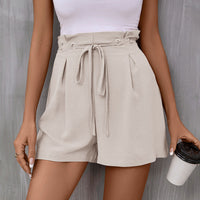 Kurze Hose mit Hoher Taille und Verstellbarem Kordelzug für Damen | Ideal für den Sommer – Beige