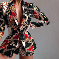 Damen Modischer Blazer mit kurzen Hosen und auffälligem Farbdesign – Schwarz