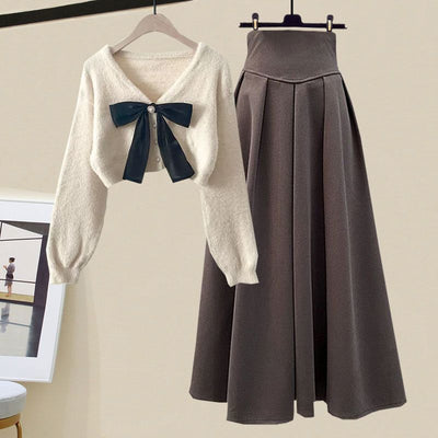Warts | Schickes Herbst Strickpullover & Plissee Rock Set für Damen