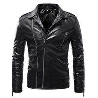 Herren Leder Bikerjacke mit Taschen – Schwarz