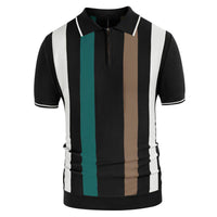Dominic Strickhemd | Sommerliches Polo-Shirt mit V-Ausschnitt und kurzen Ärmeln – Schwarz