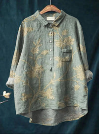 Tunika-Bluse für Damen - Longbluse mit tropischem Blumenmuster für den Sommer – Grün