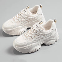 Damen Sportliche Chunky Sneakers mit dämpfender Sohle und atmungsaktiver Obermaterialstruktur – Cremeweiß