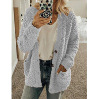 Teddy Damen Fleecejacke Mit Kapuze | Flauschiger Wintermantel – Grau