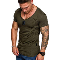 Herren V-Ausschnitt T-Shirt aus hochwertiger Baumwolle mit strukturierter Oberfläche – Grün