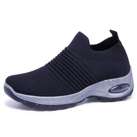 Damen Luftgepolsterte Sneakers mit elastischem Strickoberteil – Schwarz