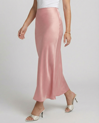 Damen Satin-Midirock mit fließendem Schnitt und hohem Bund – Rosa