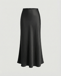 Damen Satin-Midirock mit fließendem Schnitt und hohem Bund – Schwarz
