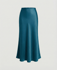 Damen Satin-Midirock mit fließendem Schnitt und hohem Bund – Marine