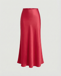 Damen Satin-Midirock mit fließendem Schnitt und hohem Bund – Rot