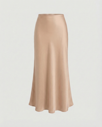 Damen Satin-Midirock mit fließendem Schnitt und hohem Bund – Beige