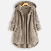 Damen Winter Wendejacke mit Kapuze - Warmes Fleece – Beige