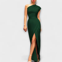 Elegantes Asymmetrisches Damen Abendkleid – Grün
