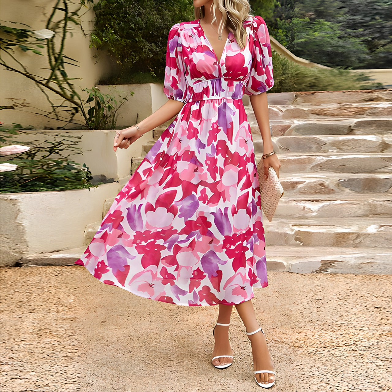 Blumenmuster Damen Maxikleid